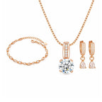 Rose Gold Plated Pendant With Earrings And Adjustable Bracelet For Women & Girls