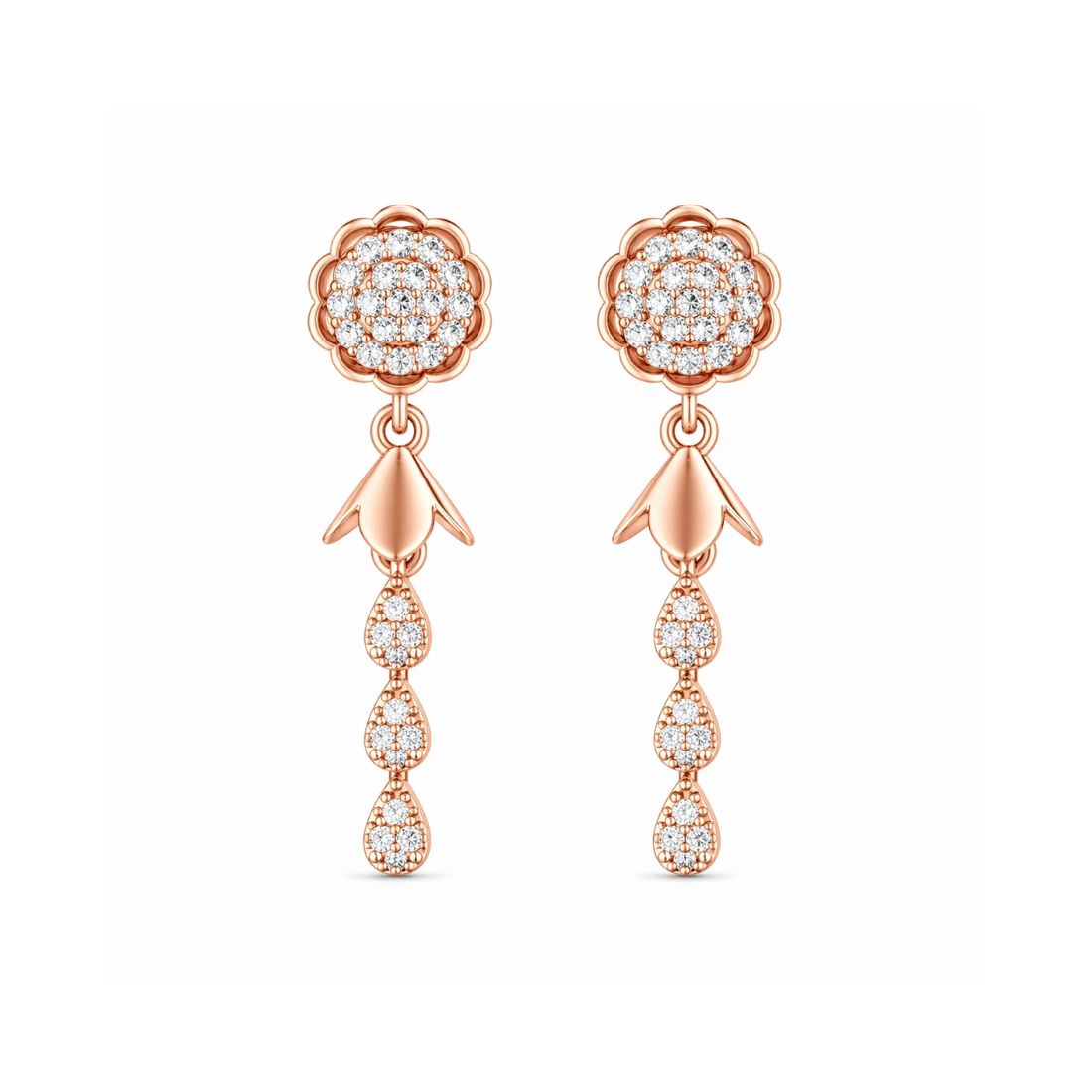Rose Gold Round Floral Jhumki Drop Earrings
