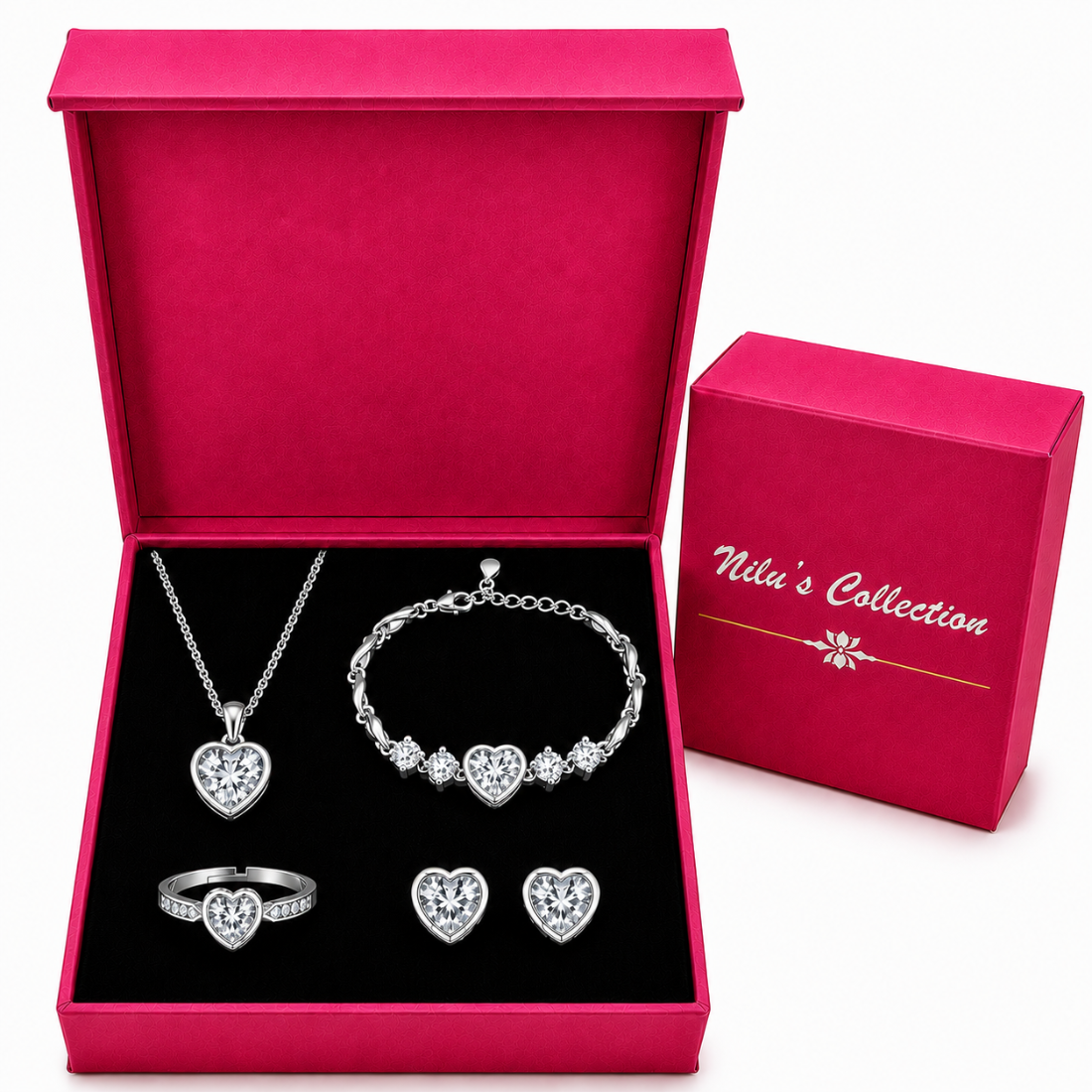 Silver Plated White Heart Jewelry Set