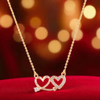 Rose Gold Plated Double Heart Pendant Necklace With American Diamond  for Women and Girls |Anti-Tranish | Anti- Allergy | Office Wear