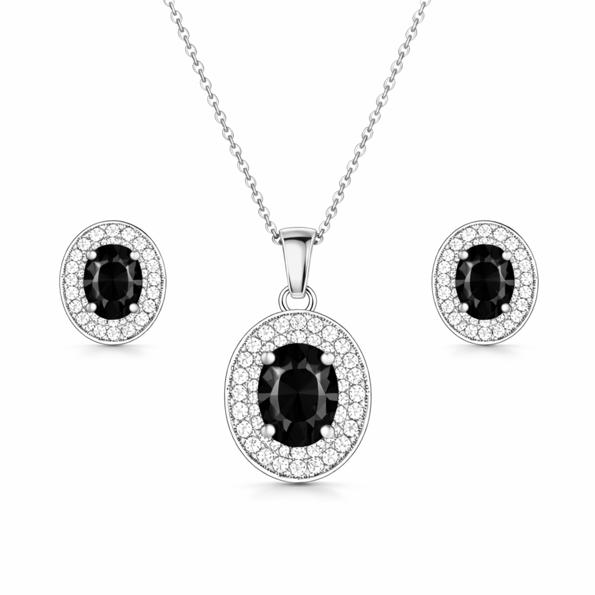 Silver Plated Black Stone Necklace Set
