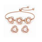 Rose Gold Pearl Floral Bracelet & Earrings For Women