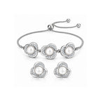 Silver Finish Pearl Floral Bracelet & Earrings for Women