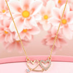 Rose Gold Plated Double Heart Pendant Necklace With American Diamond  for Women and Girls |Anti-Tranish | Anti- Allergy | Office Wear