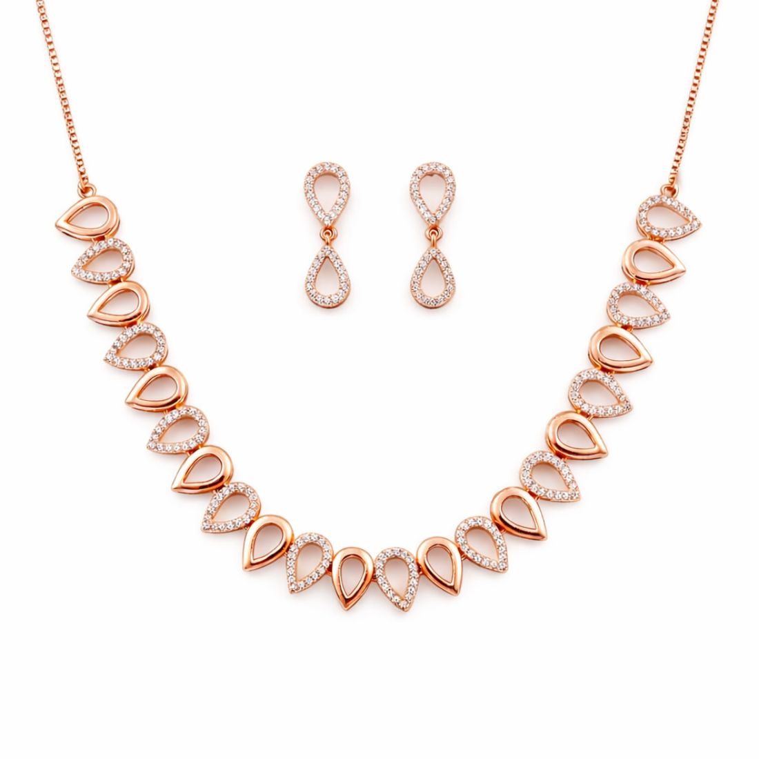 Nilu's Collection Rose Gold Plated Teardrop Necklace Set for Women And Girls