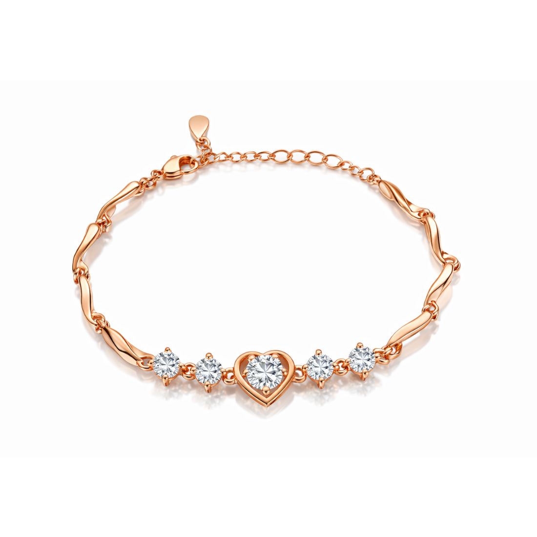 Rose Gold Plated Heart Design Bracelet with American Diamonds For Women And Girls | Anti-Tarnish | Anti-Allergy | Gift For Her