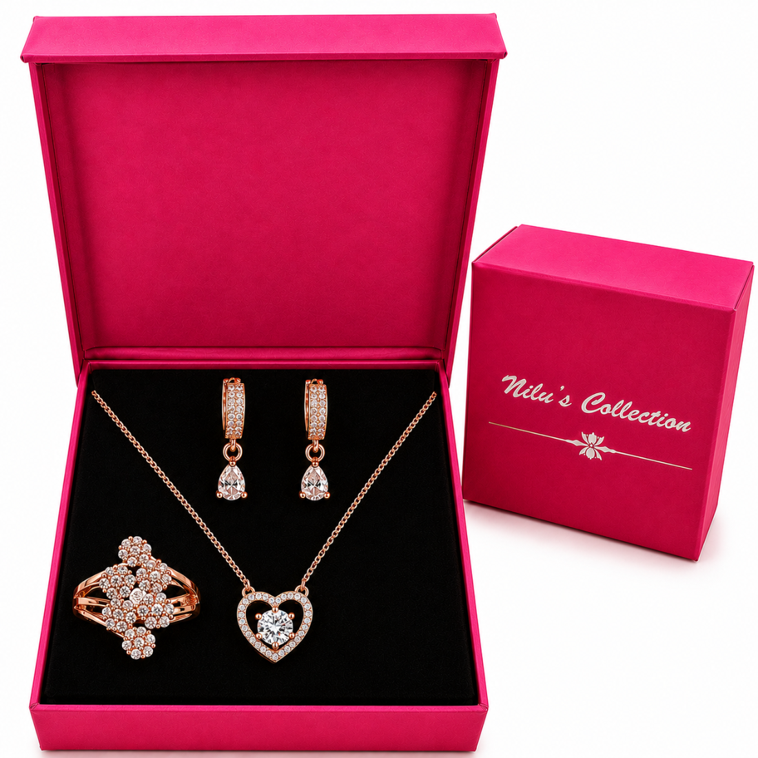 Rose Gold Pendant, Earrings & Ring Gift Set for Women
