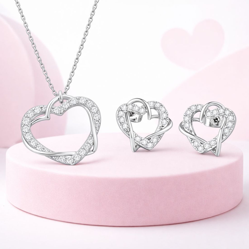 Silver Heart Pendant With Matching Earrings