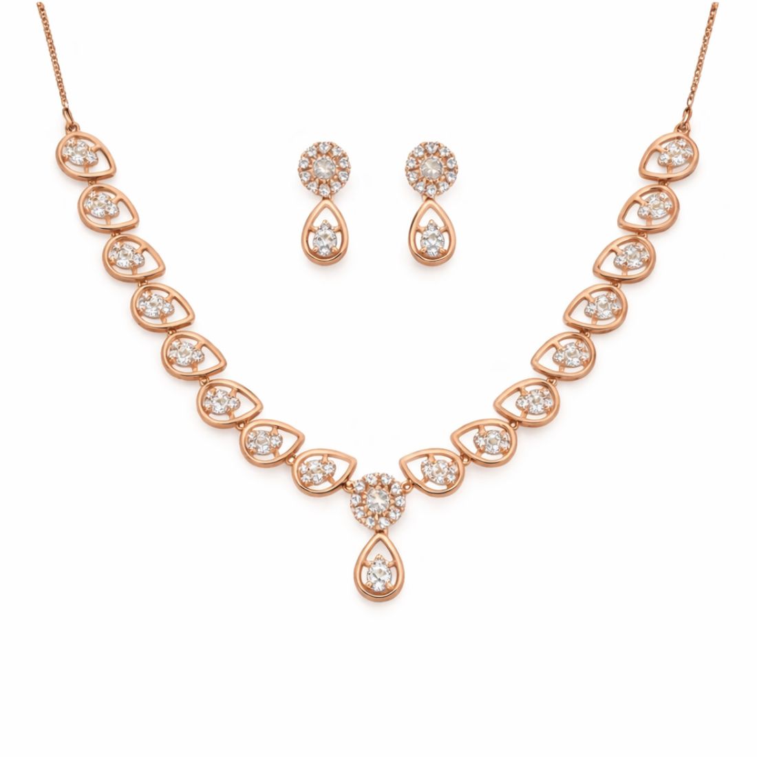 Nilu's Collection Rose Gold Plated Necklace Set With Matching Earrings For Women And Girls