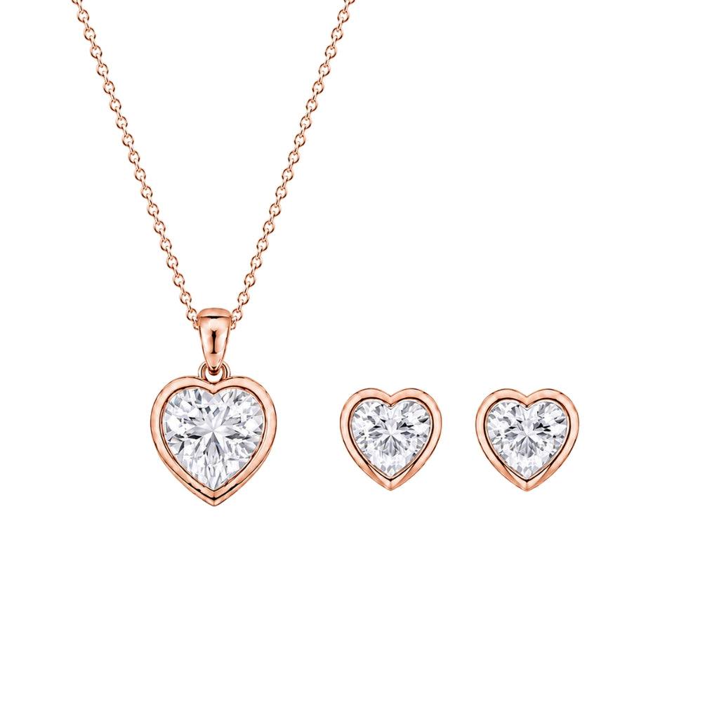 Rose Gold Heart Pendant With Earrings For Women