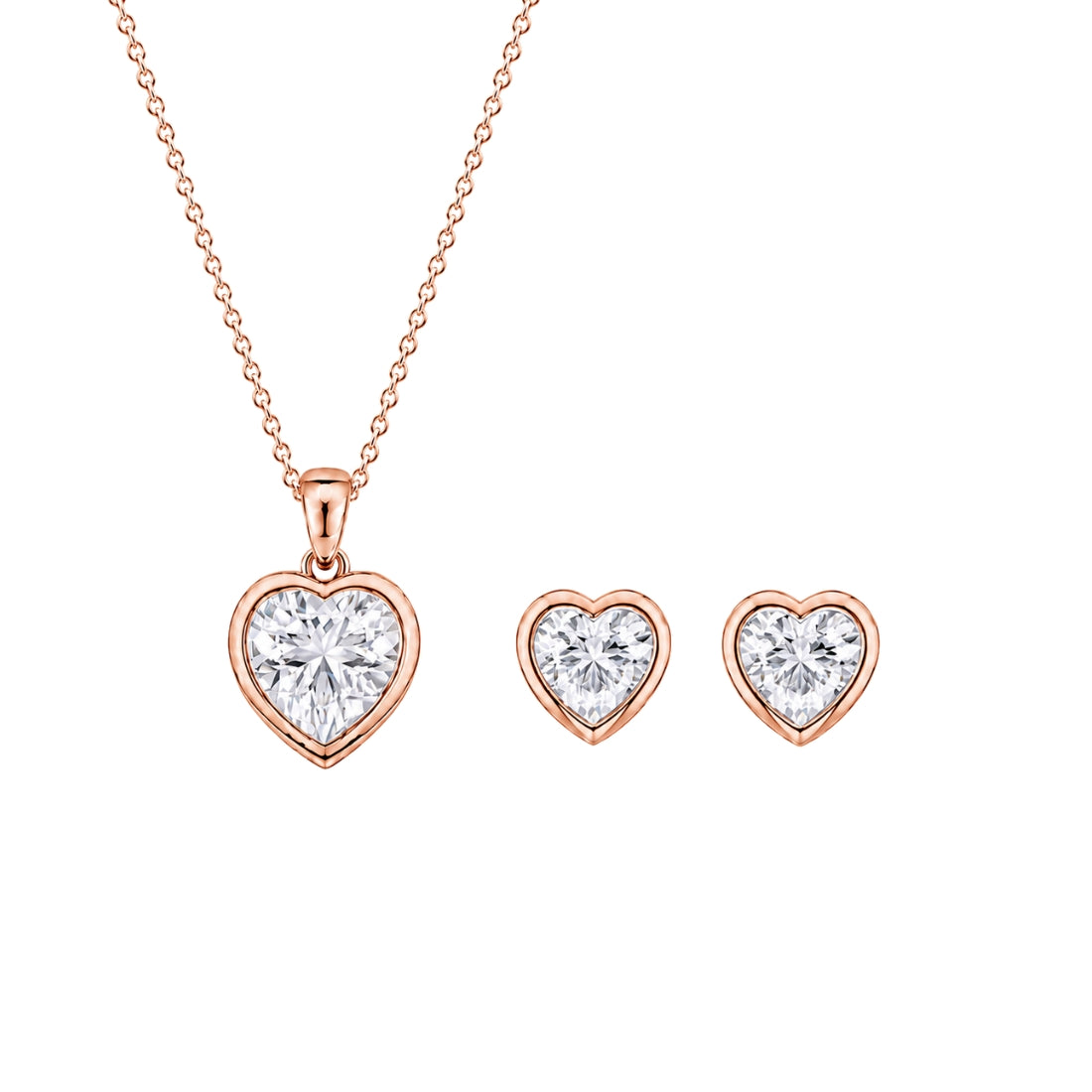Rose Gold Heart Pendant With Earrings For Women