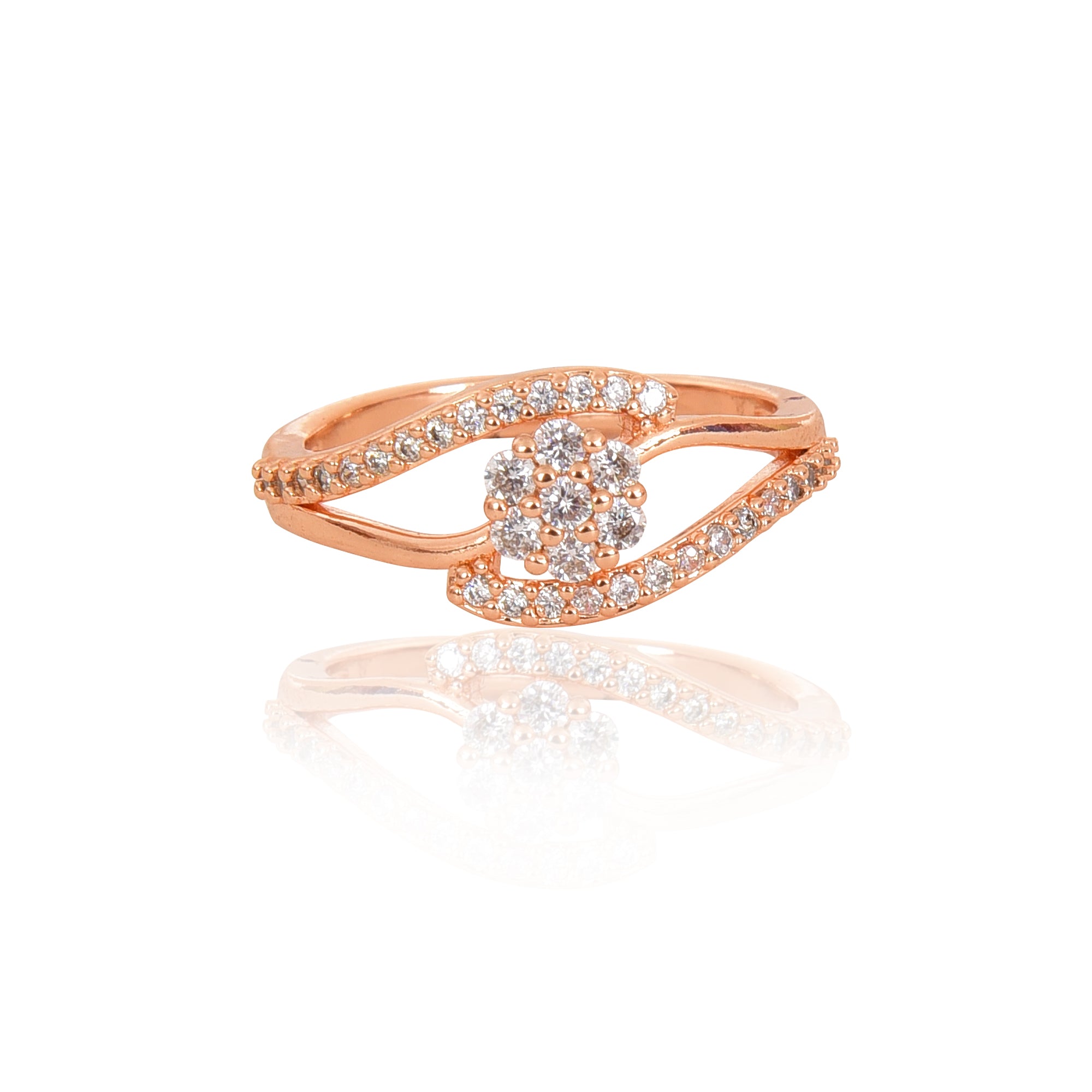 Rose Gold Plated | American Diamond Studded | Adjustable | Ring for Women and Girls