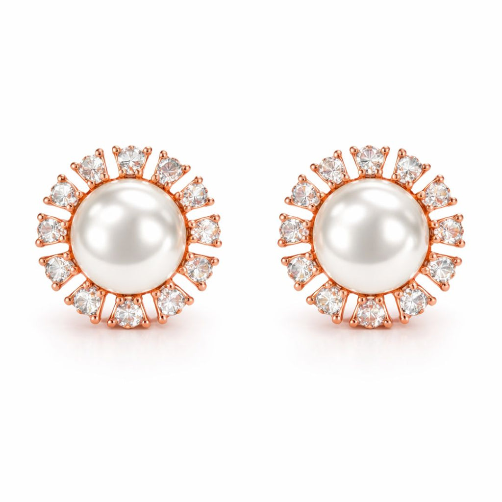 Rose Gold Round Pearl Stud Earrings