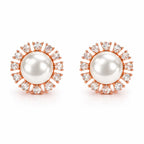 Rose Gold Round Pearl Stud Earrings