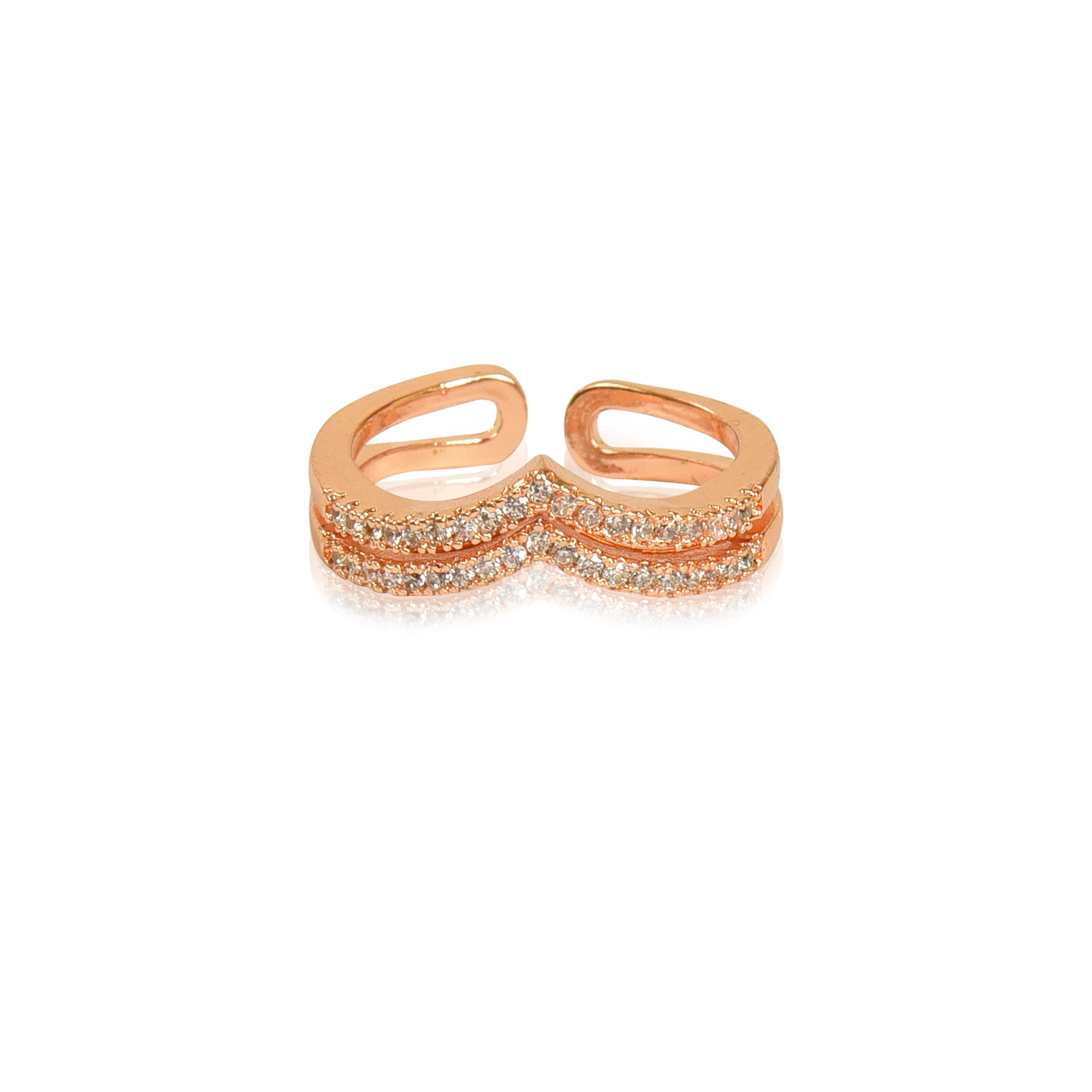 Rose Gold Plated | American Diamond Studded | Adjustable | Finger Ring for Women and Girls, Style 22