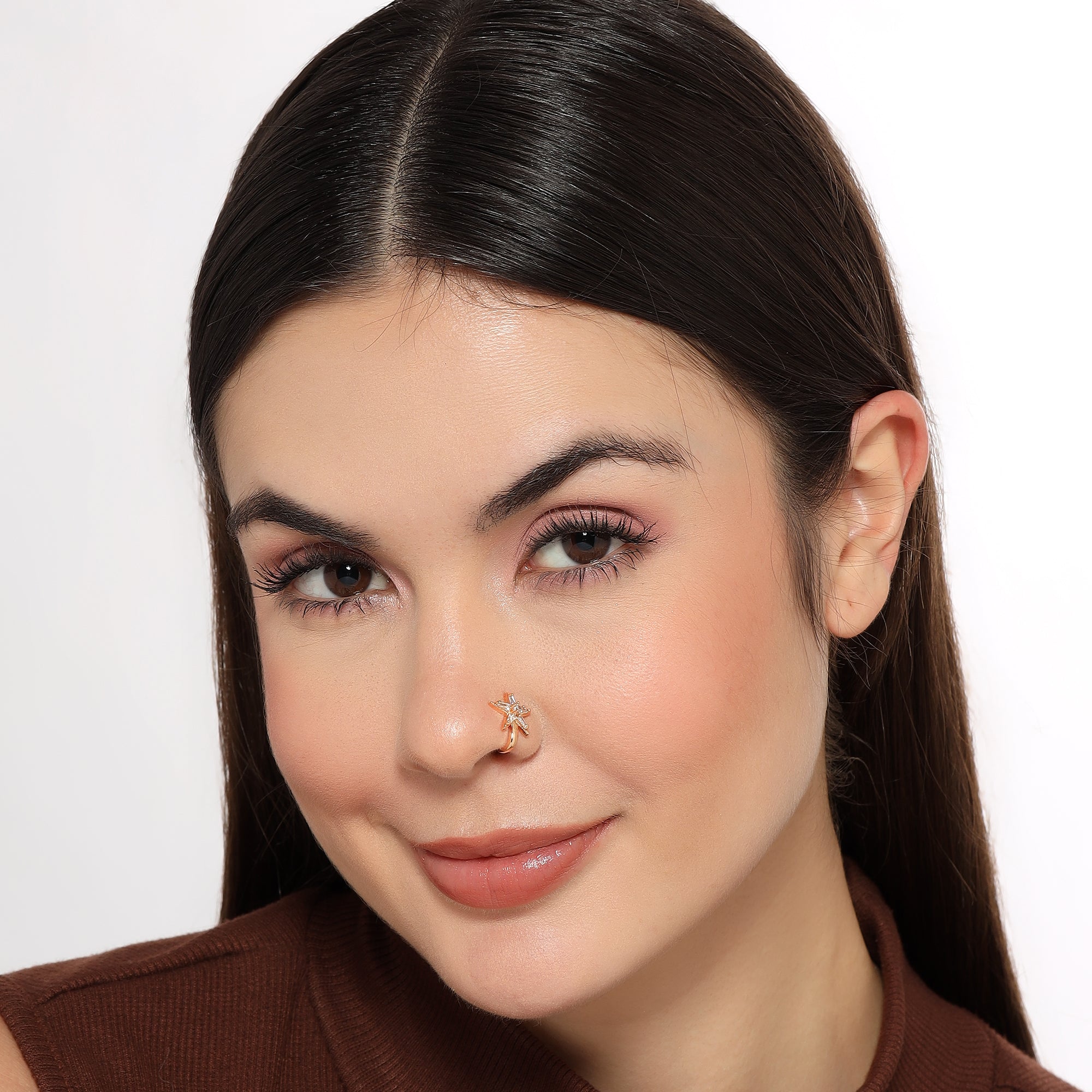 Rose Gold Floral Non Piercing Nose Pin