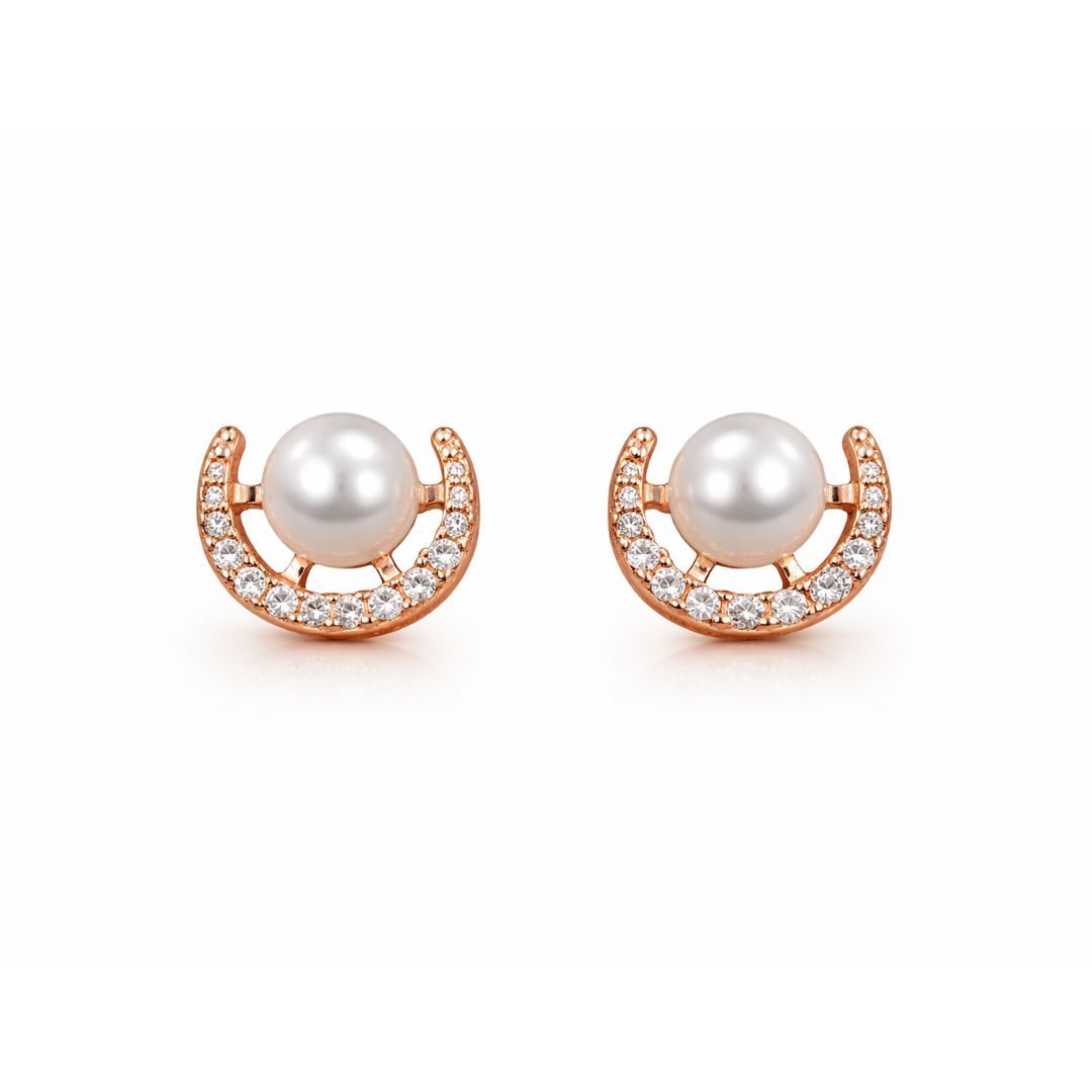 Rose Gold  Pearl Stud Earrings