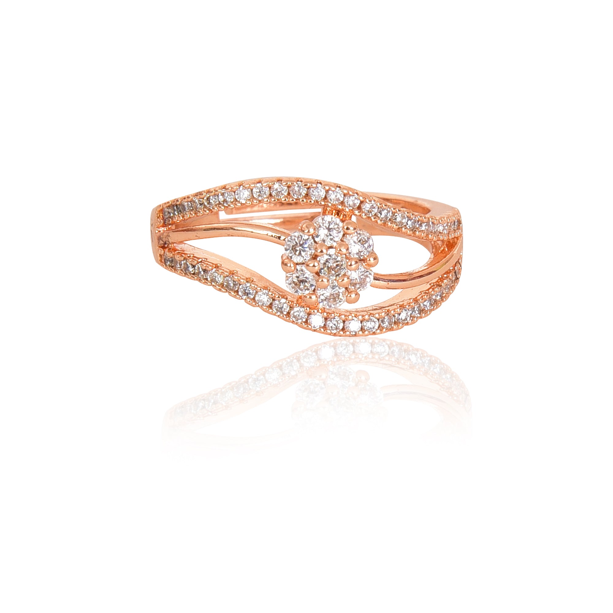 Rose Gold Plated | Adjustable| American Diamond Studded | Finger Ring for Women and Girls, Style 1