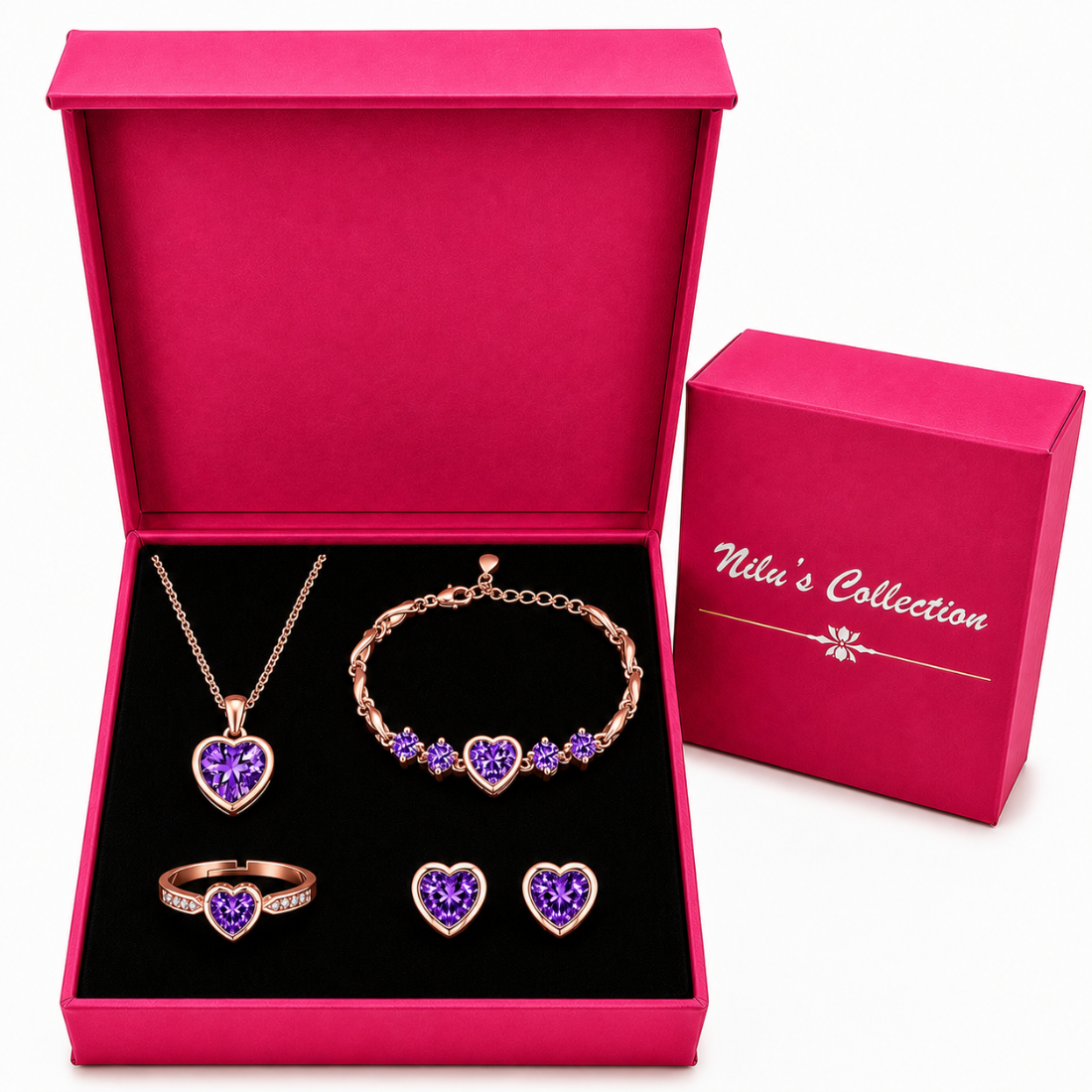Rose Gold Purple Heart Jewelry Set
