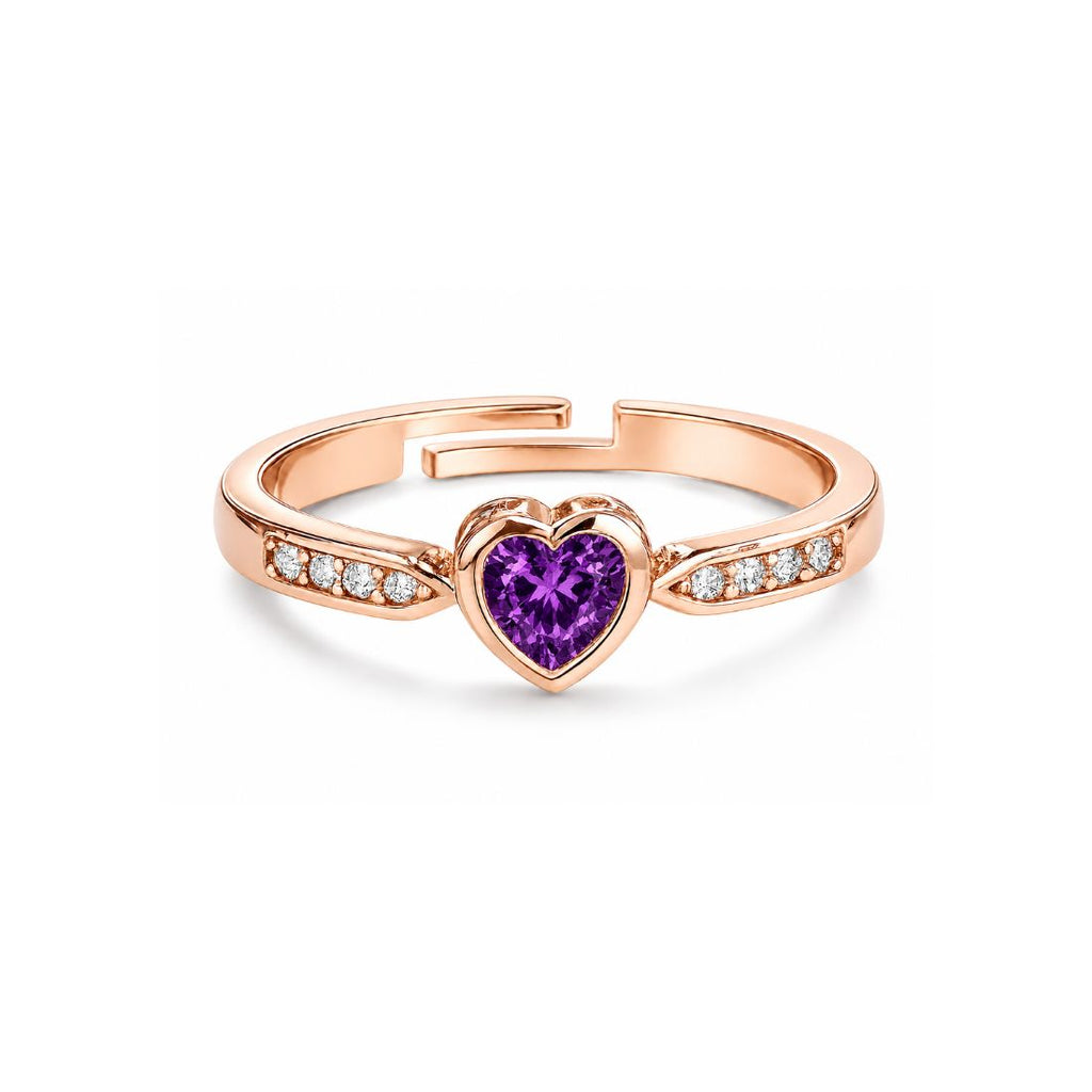 Rose Gold Heart Purple Stone Finger Ring