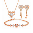 Heart Shaped Necklace, Earrings and Bracelet Jewellery Set for Women