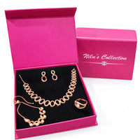 Gift Rose Gold Plated Necklace set With Adjustable Bracelet And Finger Ring