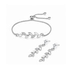 Silver Leaf Bracelet With Drop Earrings for Women