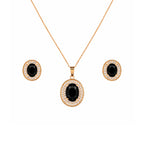 Nilu's Collection Rose Gold Plated Black Oval Stone Necklace With Stud Earrings for Women And Girls | Anti-Tarnish | Anti Allergy | Office Wear