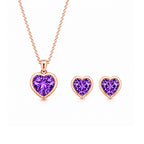 Rose Gold Heart Purple Jewellery Set For Women