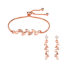 Rose Gold Leaf Bracelet With Drop Earrings For Women