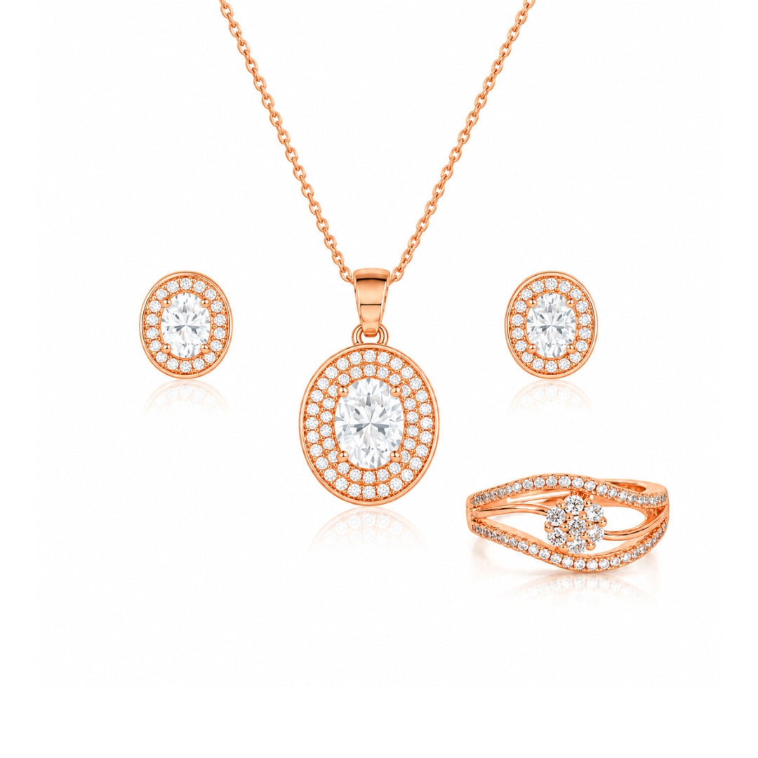 Rose Gold Plated Necklace, Earrings & Ring for Women