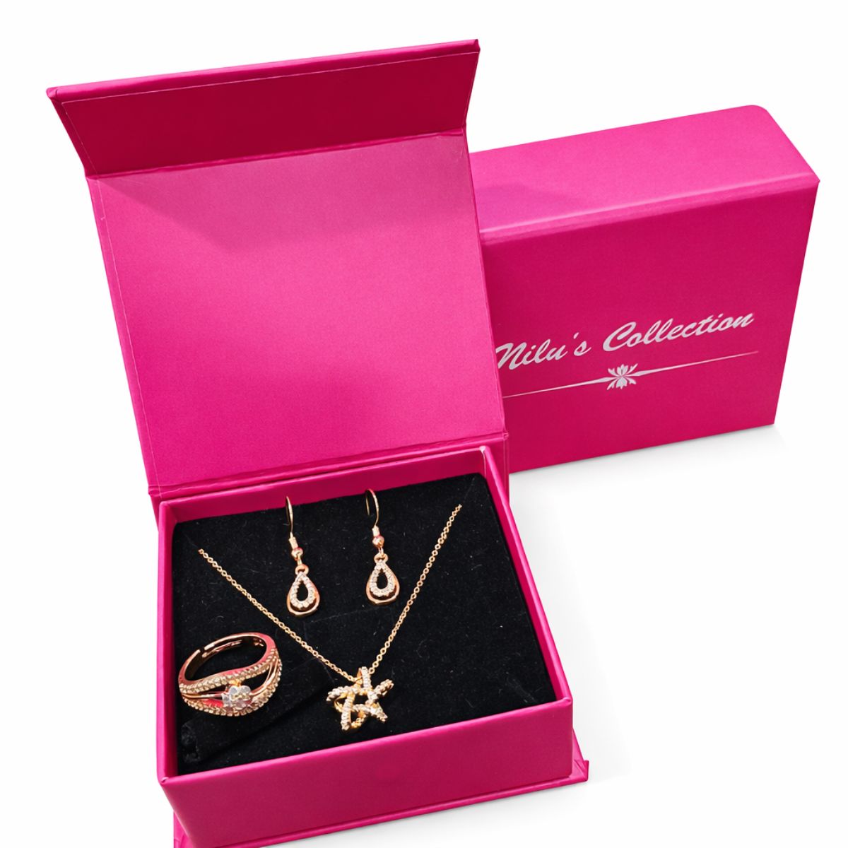 Gift Rose Gold Plated Star Pendant With Earrings And Ring For Women And Girls