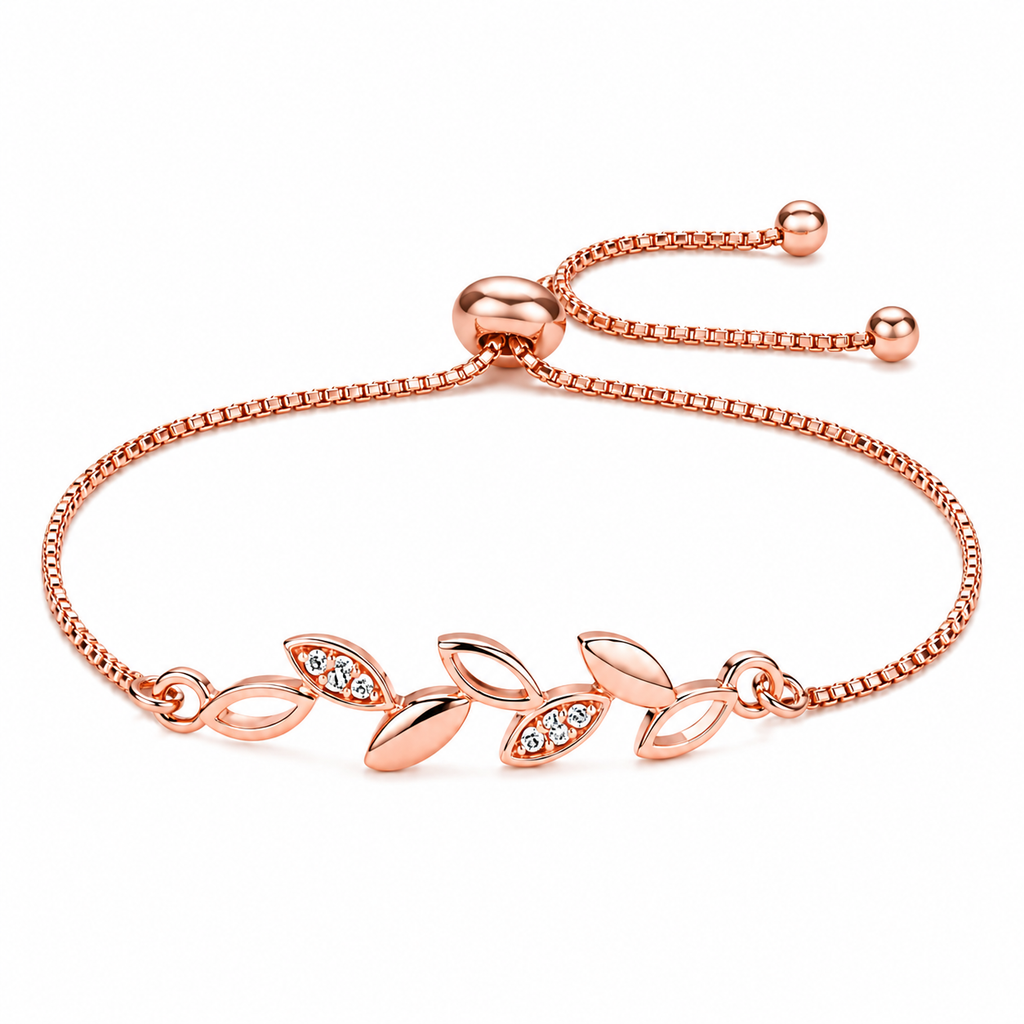 Sleek Rose Gold Plated Leaf Bracelet