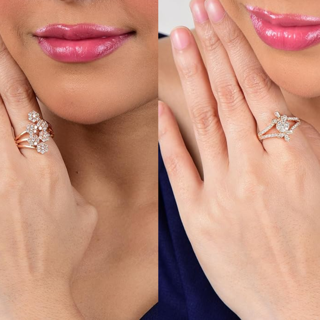 Ring Stacks Value Set| Rose Gold Plated Adjustable Ring With American Diamond For Women & Girls