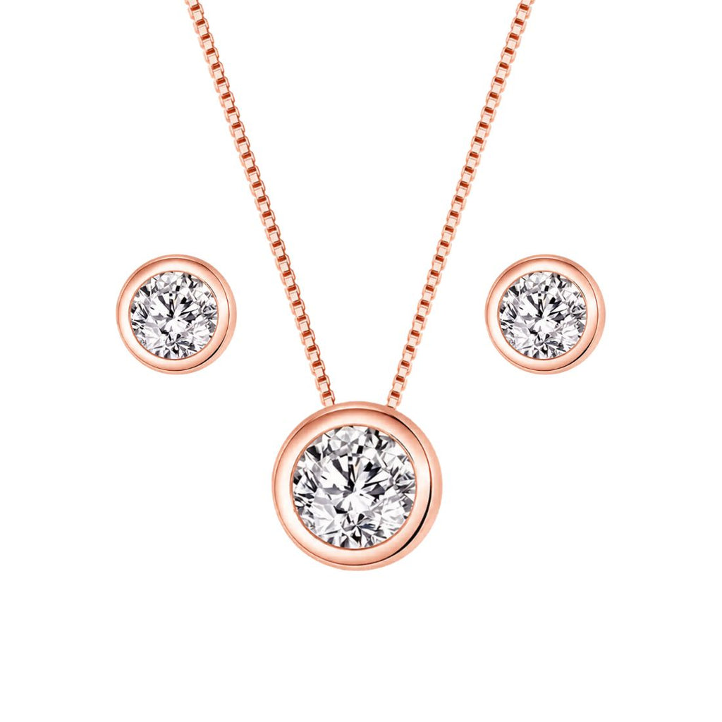 American Diamond Rose Gold Plated Necklace and Earrings for Girls and Women, Gift Jewelry for Women