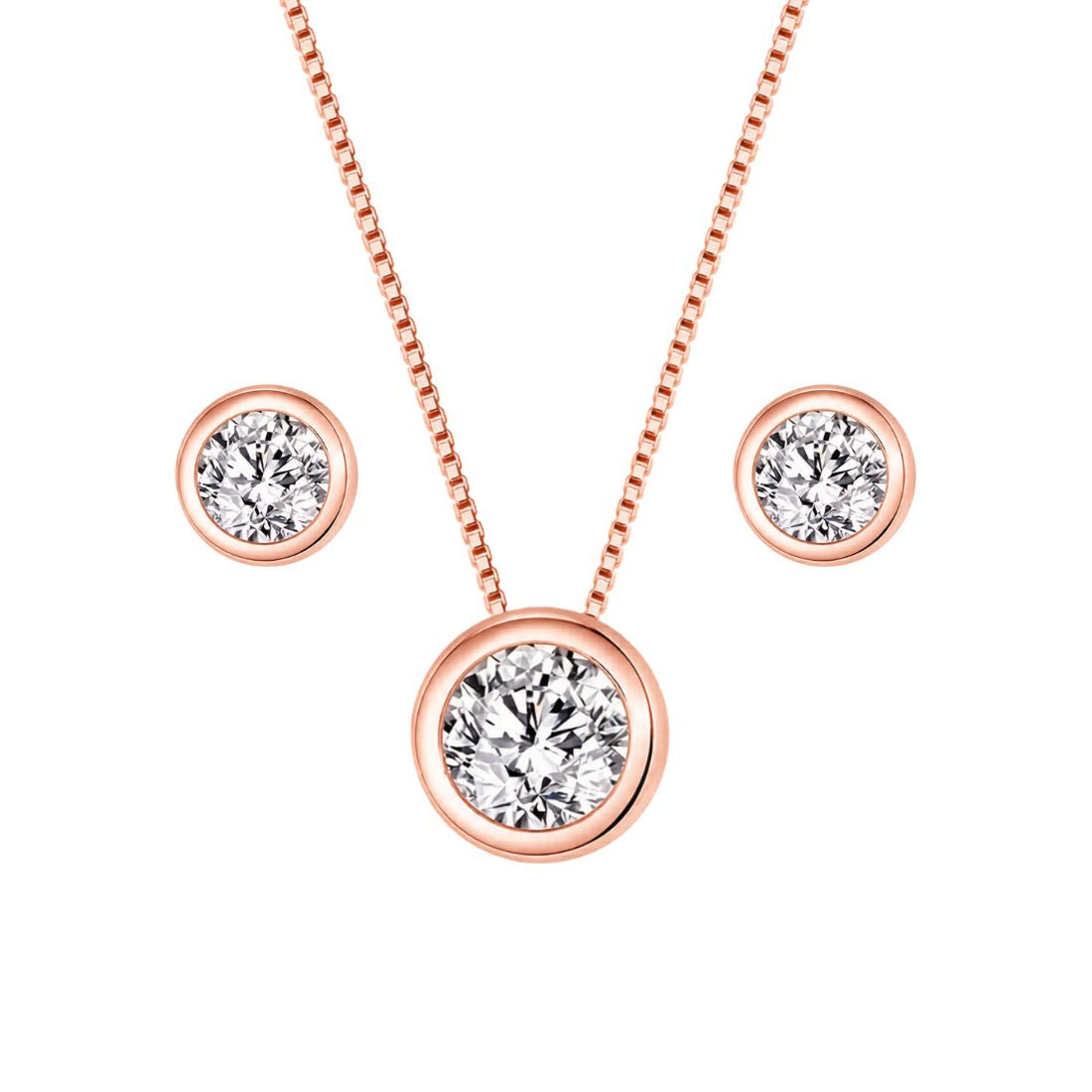 American Diamond Rose Gold Plated Necklace and Earrings for Girls and Women, Gift Jewelry for Women