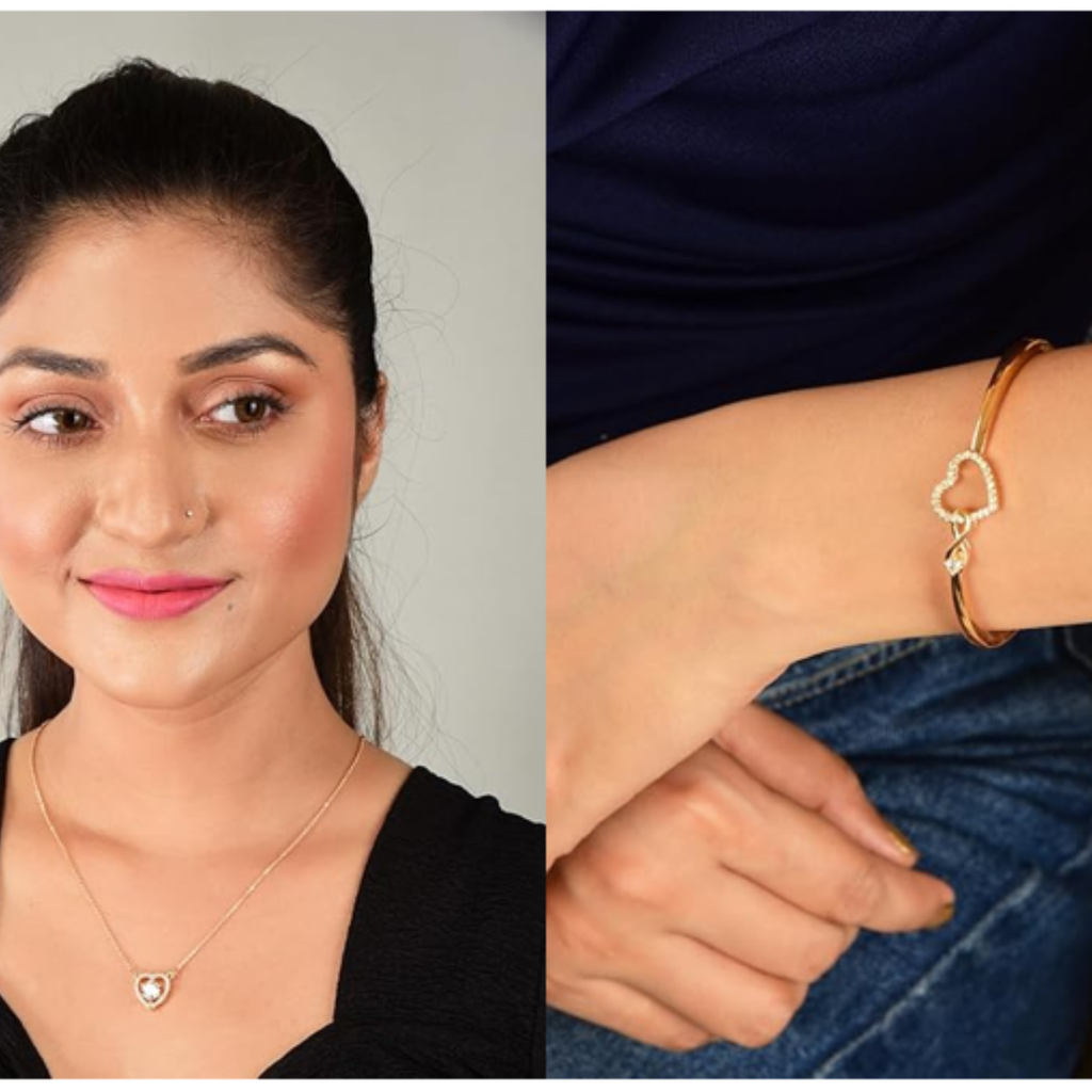 Harmony Hues Value Set | Rose Gold Plated Heart Necklace and Kada Bracelet for Women & Girls