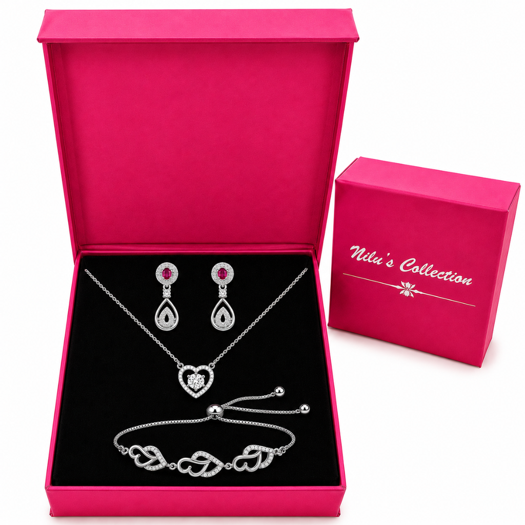Silver Plated Heart Jewellery Gift Set for Women