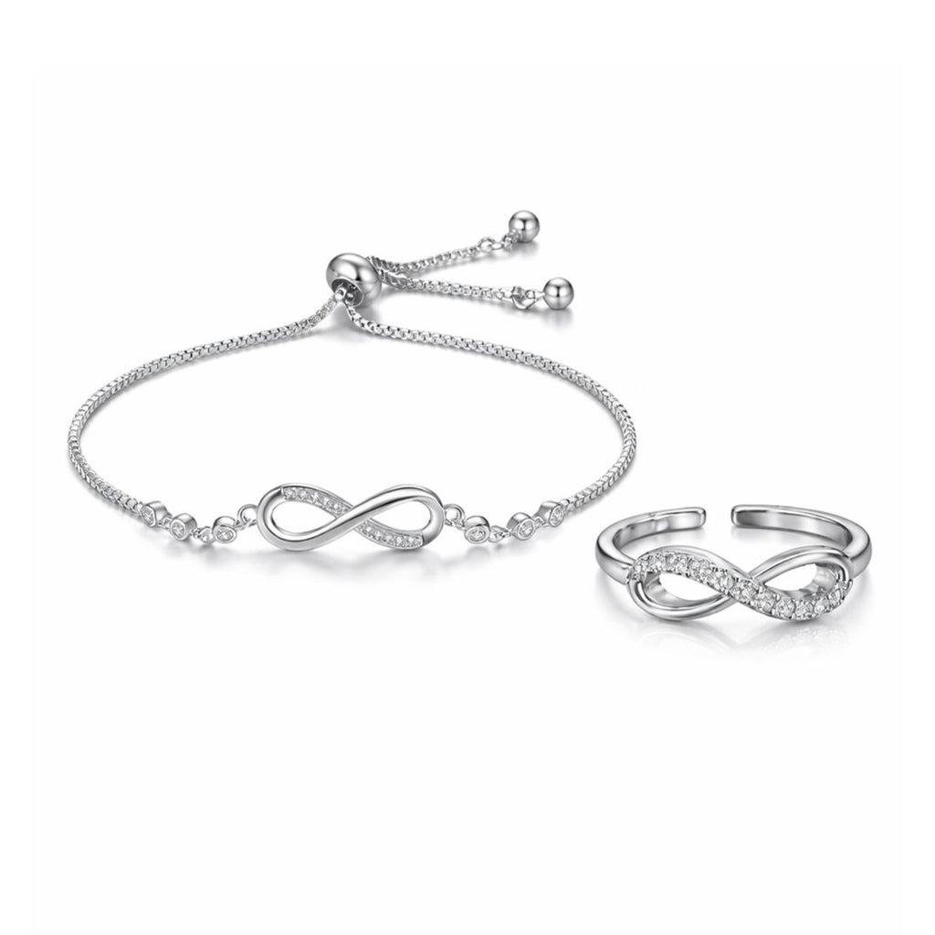 Silver Plated Bracelet With Ring For Women And Girls