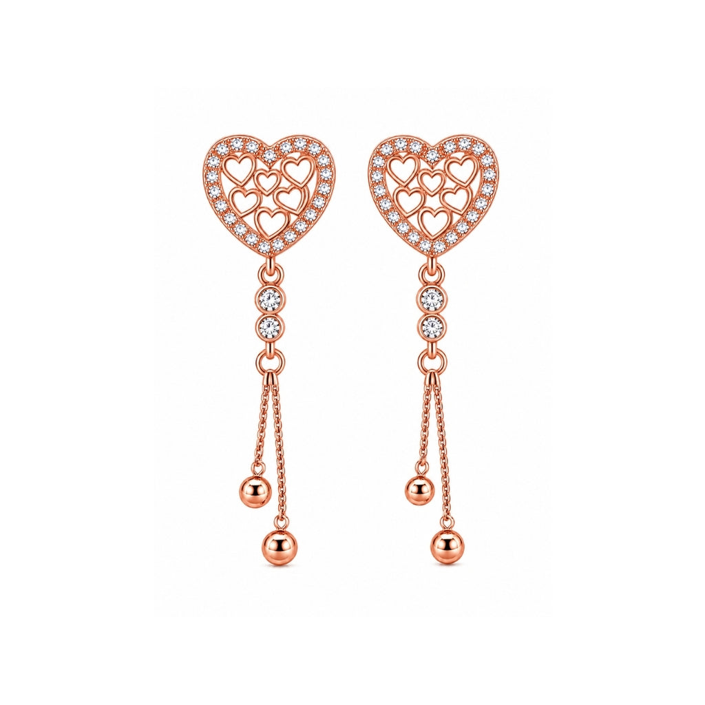 Rose Gold Plated Heart Design Dangling Earrings For Women And Girls