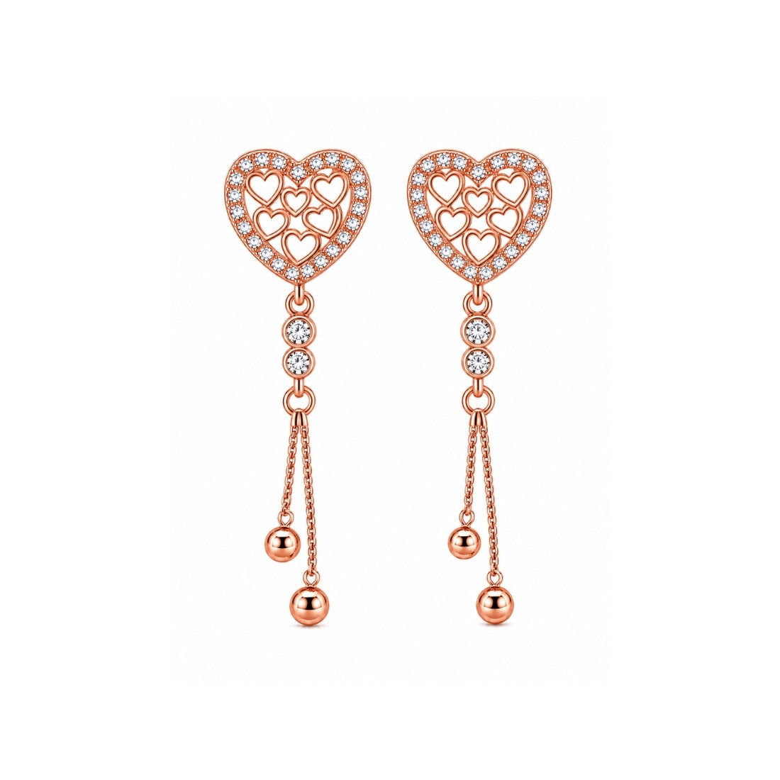 Rose Gold Plated Heart Design Dangling Earrings For Women And Girls