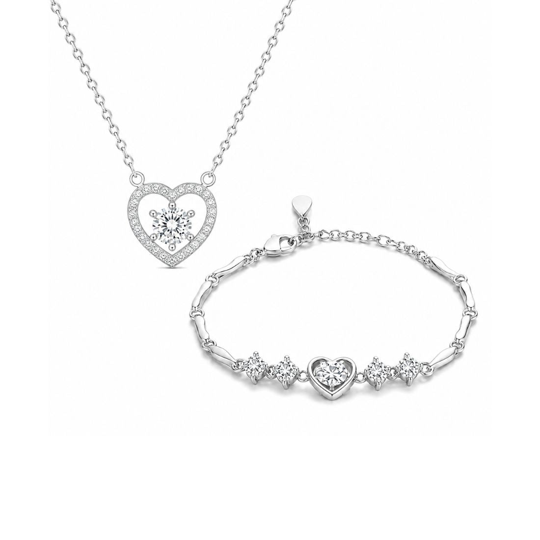 Silver Heart Pendant Necklace & Bracelet