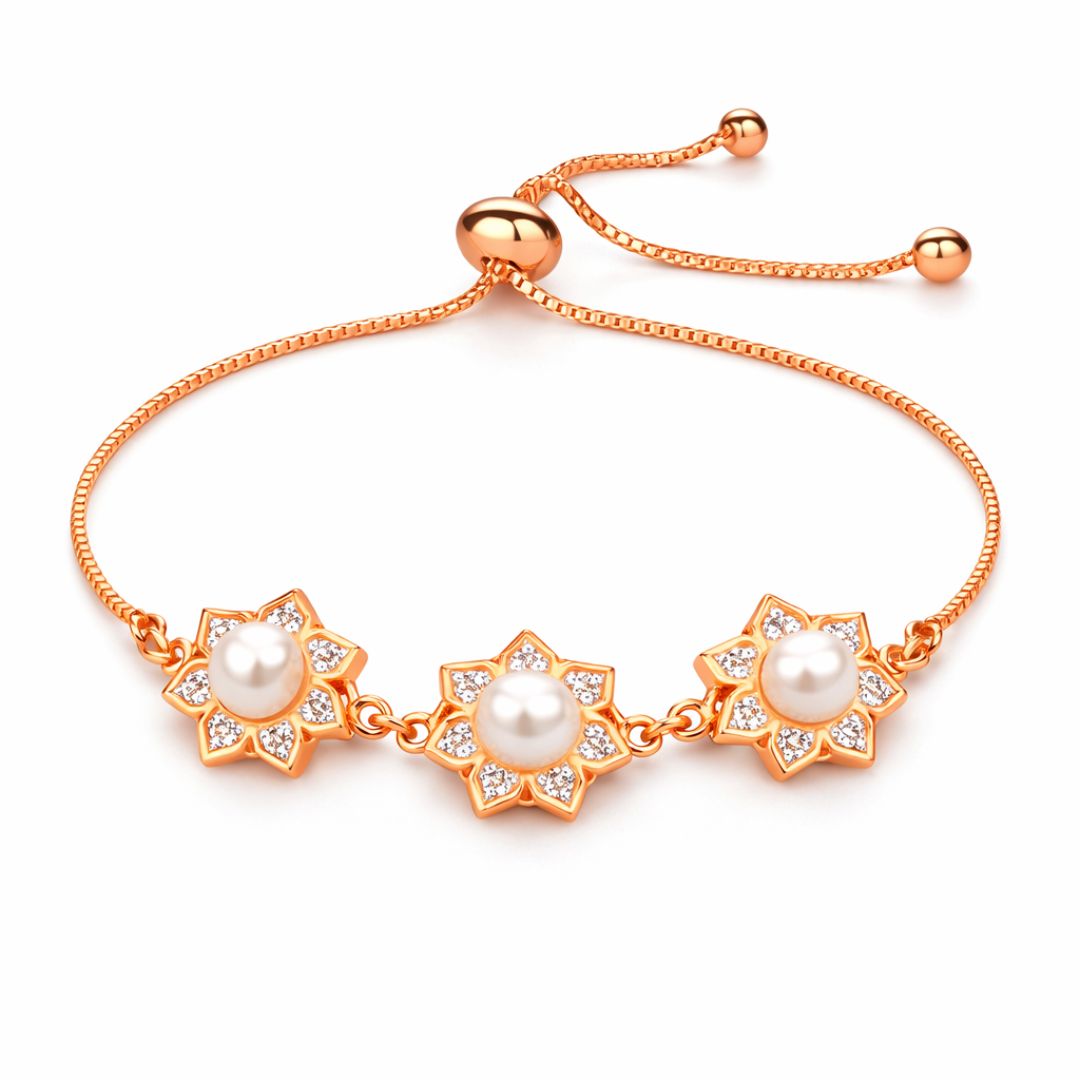 Rose Gold Plated Floral Pearl Bracelet