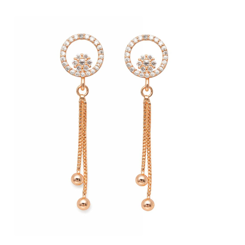 Nilu's Collection Rose Gold Plated American Diamond Drop Earrings for Women And Girls