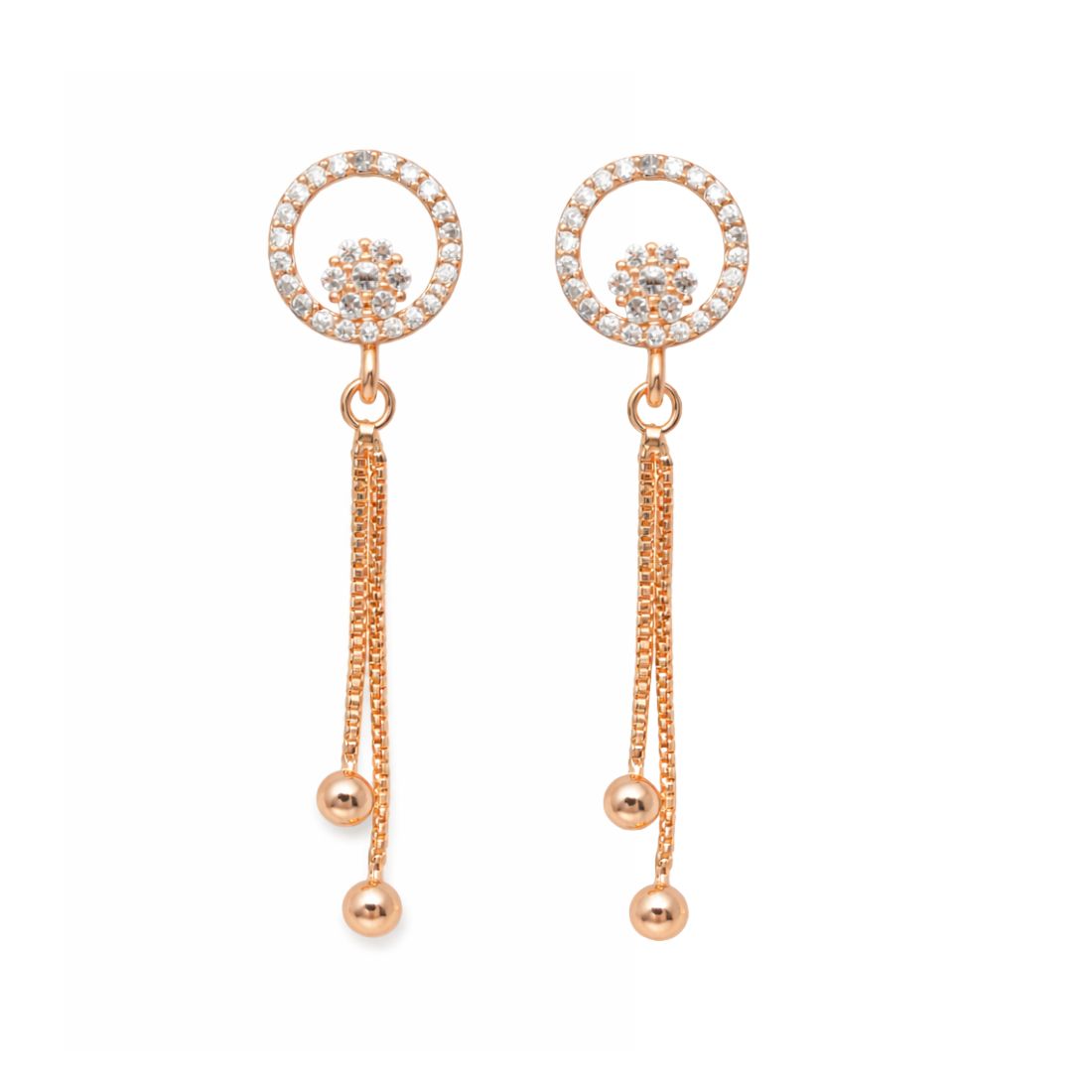 Nilu's Collection Rose Gold Plated American Diamond Drop Earrings for Women And Girls