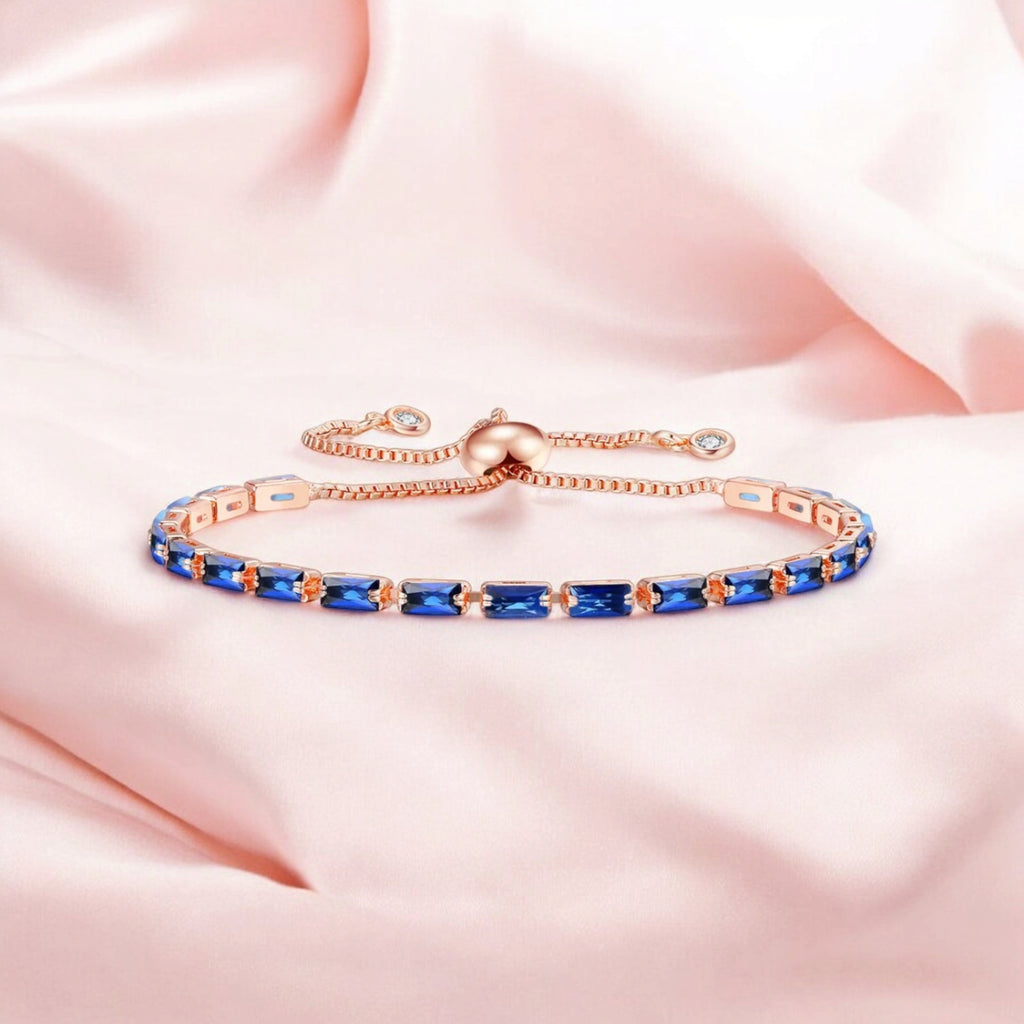 Tennis Bracelet| Rose Gold Plated Cubic Zirconia Adjustable Bracelet| Stylish Fashion Jewellery Gift for Girls & Women (Blue)