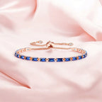 Tennis Bracelet| Rose Gold Plated Cubic Zirconia Adjustable Bracelet| Stylish Fashion Jewellery Gift for Girls & Women (Blue)