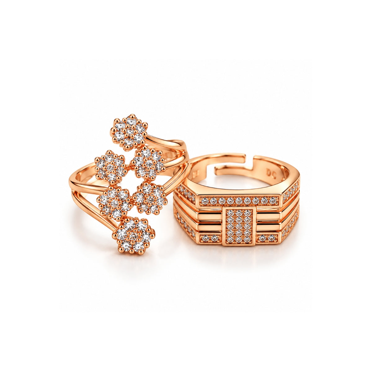Rose Gold Floral Couple Rings for Men & Women