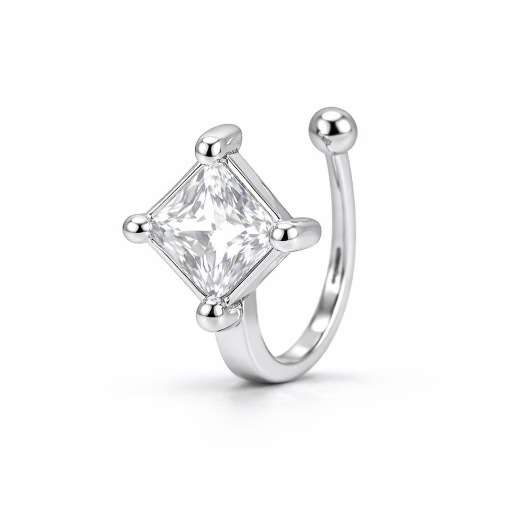 Silver Plated Square Cut American Diamond Non-Piercing Nose Pin