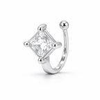 Silver Plated Square Cut American Diamond Non-Piercing Nose Pin